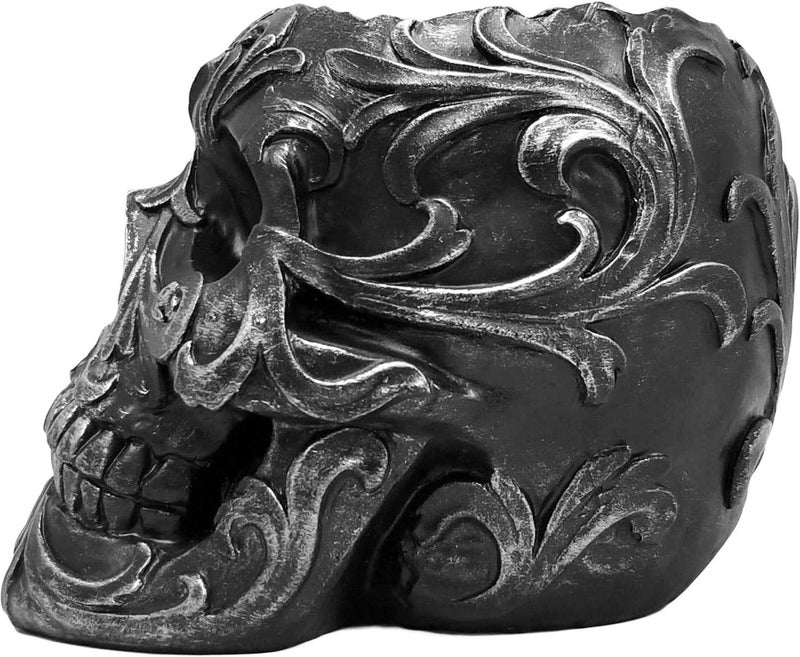DWK Skull Victorian Gothic Decorative Pen Holder | Goth Office Supplies and Black Desk Organizers and Accessories | Gothic Halloween Desk Decorations - 5" - Image 3